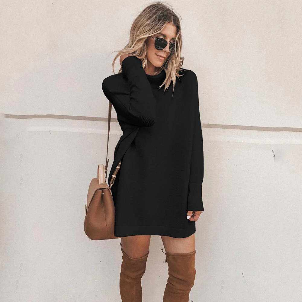 Red Autumn Winter Long Sleeve Thin Knitted Dress Straight Mini Casual Women Dresses Streetwear Femme Black White Gray Vestidos | Женская