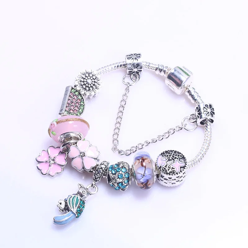 Оригинальный браслет Cherry Fit очаровательные браслеты с розовой эмалью и птицей