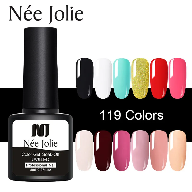 NEE JOLIE, 8 мл, Одноцветный Гель-лак для ногтей, УФ светодиодный Гель-лак, отмачиваемый УФ-Гель-лак для ногтей, гелевое украшение, сделай сам