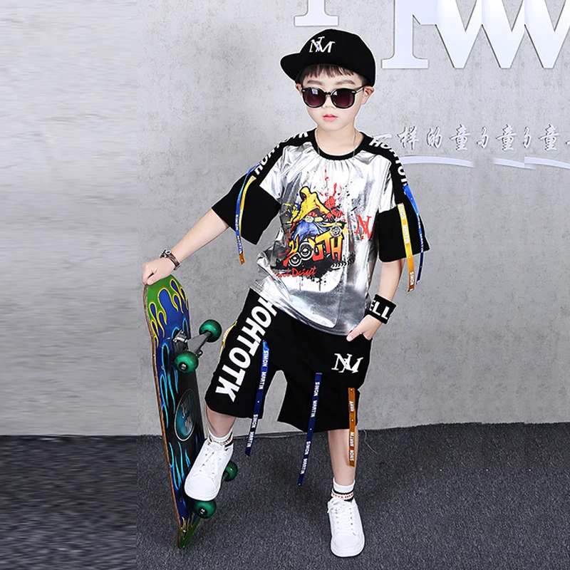 Костюм детский с блестками рубашка и брюки в стиле джаз танцевальный костюм