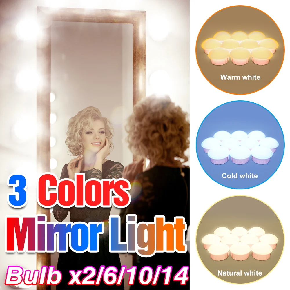 USB LED Mirror Fill Light Bulb 5V LED Makeup Lamp Indoor Dressing Table Lighting 2/6/10/14 PCS Hollywood Vanity Mirror Light