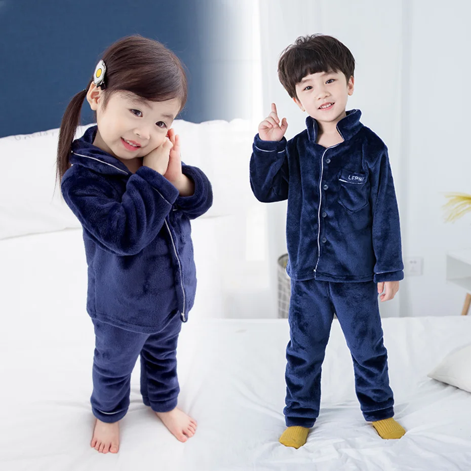 Детские зимние пижамные комплекты для девочек плотная теплая фланелевая одежда