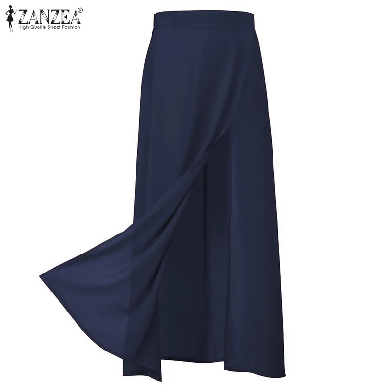 ZANZEA 2020 Fashion Women Sexy High Slit Skirts Casual Back Zipper Up Maxi Faldas Mujer Bohemian Beach Party Long | Женская одежда