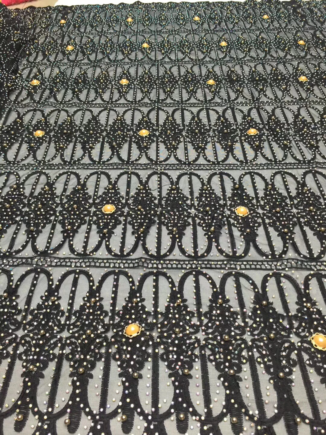 

2021 Black Color Beaded Stones Lace High Quality African Tulle Lace Fabric New Arrival Nigerian Lace Fabrics For Wedding DJ22731