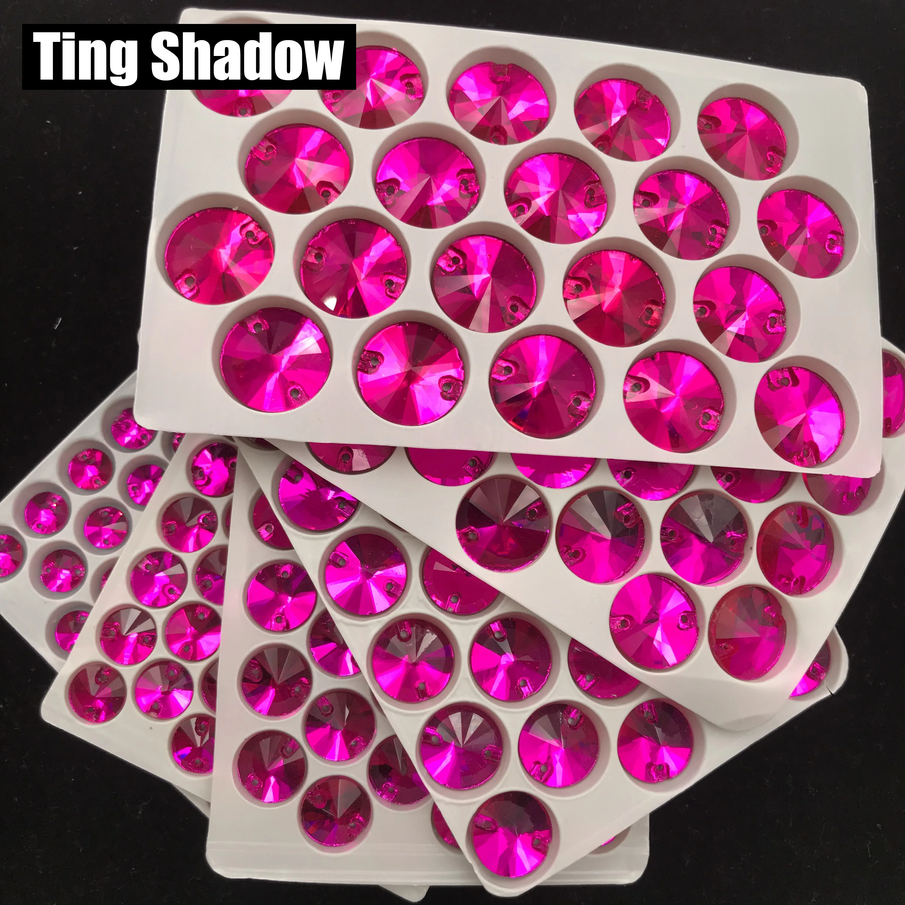 Розовый круглый стеклянный кристалл пришить на страз Flatback с отверстием