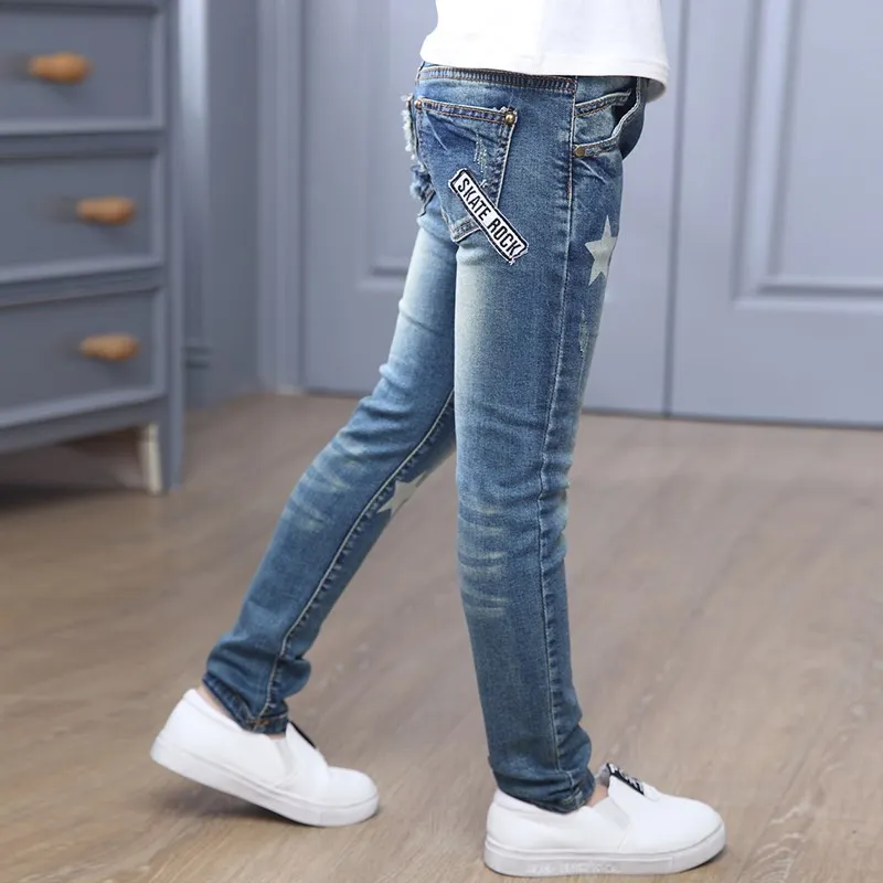 Children denim Pants girls ripped jeans baby kids start leggings autumn girls clothes girl jeans cotton casual pencil trousers images - 6