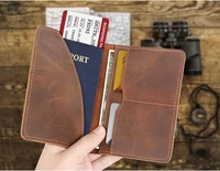 genuine leather passport cover men wallet id credit card case vintage male passport holder for men slim document crazy horse