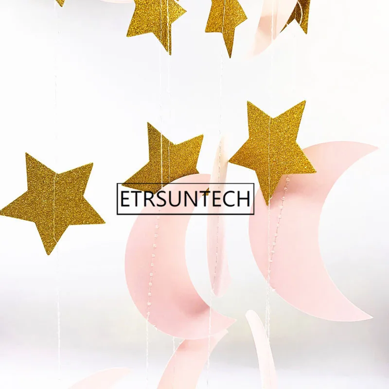 

100pcs Moon Star Eid Mubarak Paper Garland Glitter Paper Garand Anniversaire Ramadan Birthday Ramadan Decoration