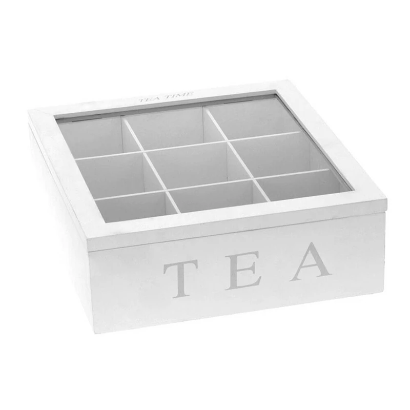 

Tea Box Organizer with Lid Portable Compartment Coffee Tea Bag Storage Holder for Kitchen Cabinets Organizer