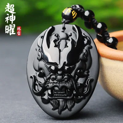 Обсидиан прямые продажи ожерелье с летающим драконом матовая голова дракона