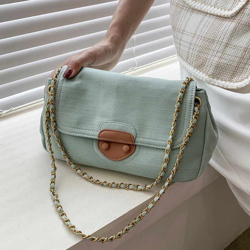 

Classic Brand Solid Color Soft Canvas Crossbody Bags for Women 2021 Summer Travel Fashion Chain Shoulder Handbag Designer