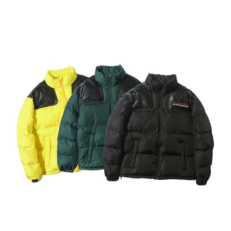 Hip Hop Men Parkas Leather Patchwork Windbreaker Puffer North Canada Coats Oversize Zipper Streetwear Swag Men's Bomber |