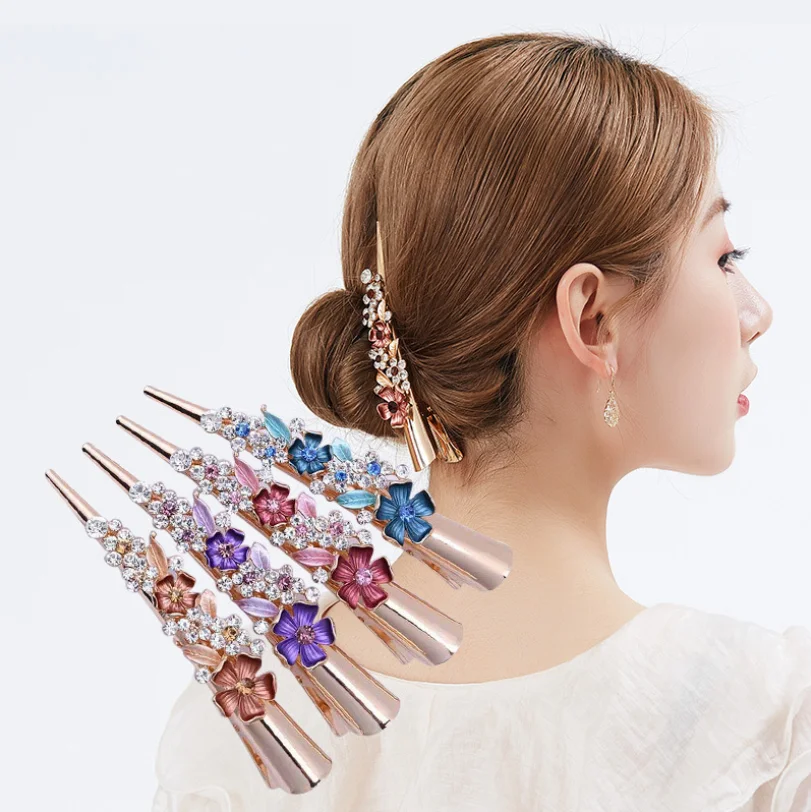 Earofcorn Retro Gun Gray Gold Color Flower Headdress Rhinestone Leaf Hairpin Elegant Woman Hair Jewelry Accessories | Украшения и