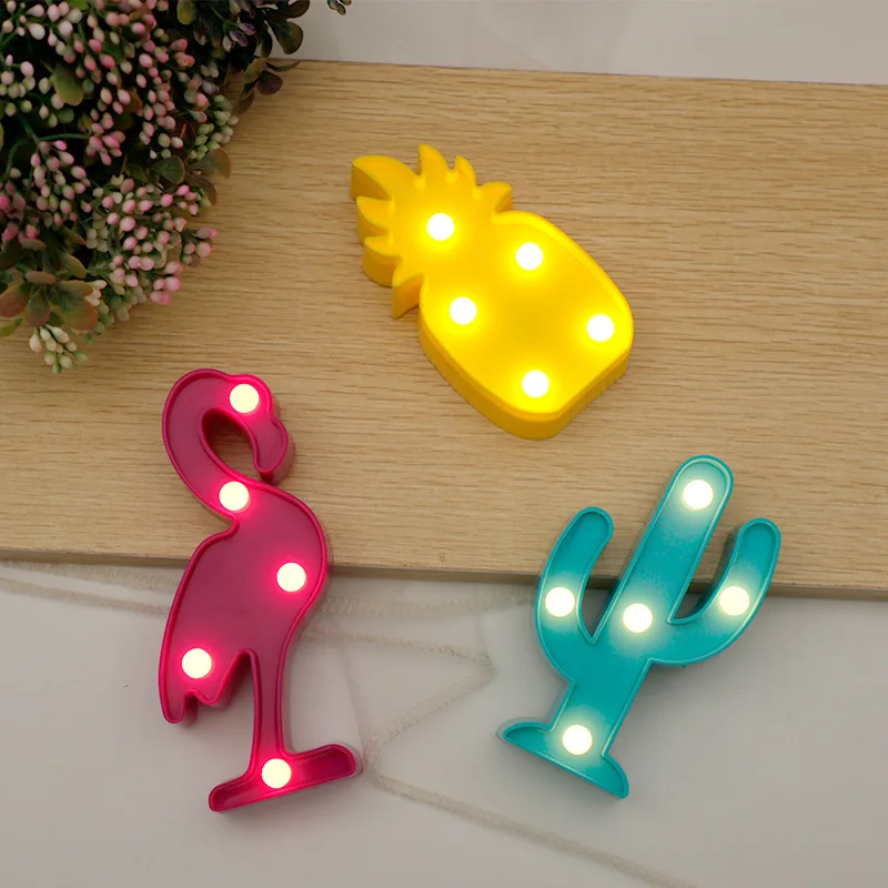 Ночники светодиодные в виде фламинго лампа для вечеринки с ананасами и кактусами