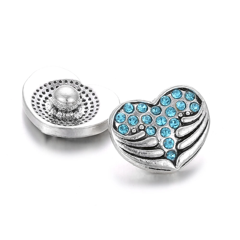 10 шт./лот Новинка 12 мм застежка ювелирные браслеты Love Heart Rhienstone металлические