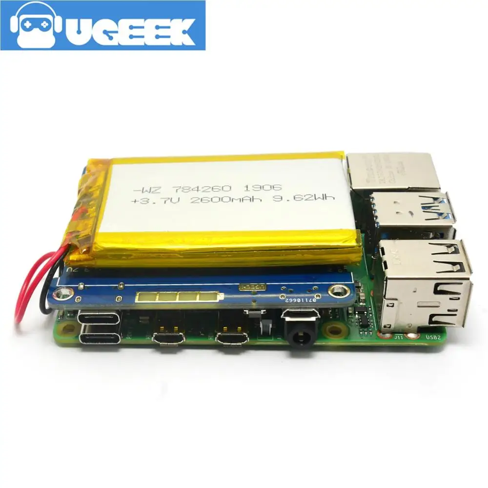 UGEEK UPS 2 шляпа с батареей для Raspberry 4B/3B+/3B | Поддержка 3A зарядного устройства/тока выход | совместимый с быстрой зарядкой QC3