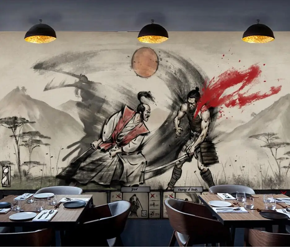 Обои на заказ, фреска, самурайская серия, черный и белый ukiyoe warrior lahu, ресторанный инвентарь, бар, 3D фоновая стена