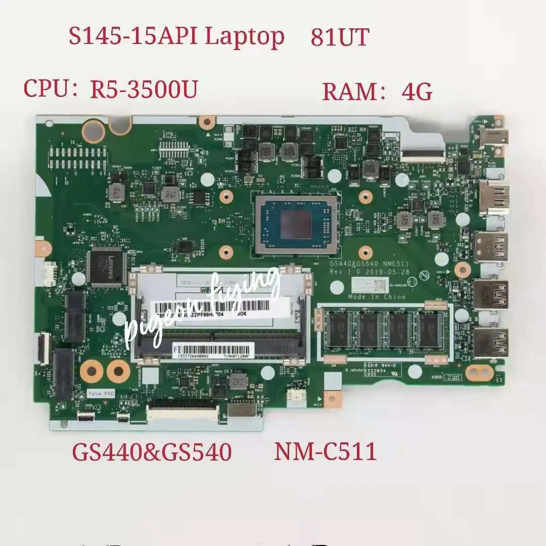 GS440 e GS540 NM-C511 per Lenovo Ideapad S145-15API scheda madre del computer portatile 81UT CPU:R5-3500U UAM RAM:4G FRU muslimah