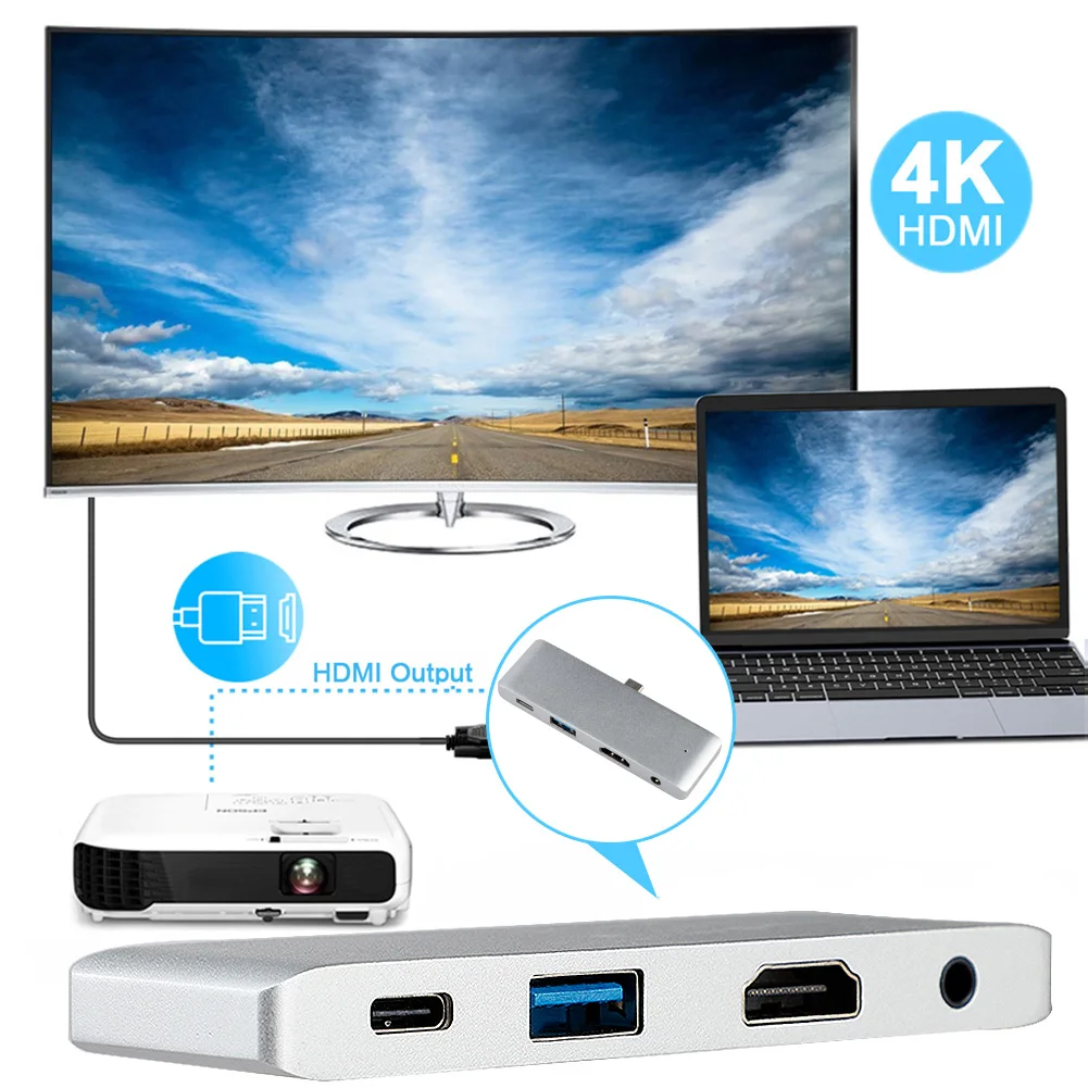 4 в 1 type-c HDMI 4K концентратор-картридер адаптер для iPad Pro type-C устройства