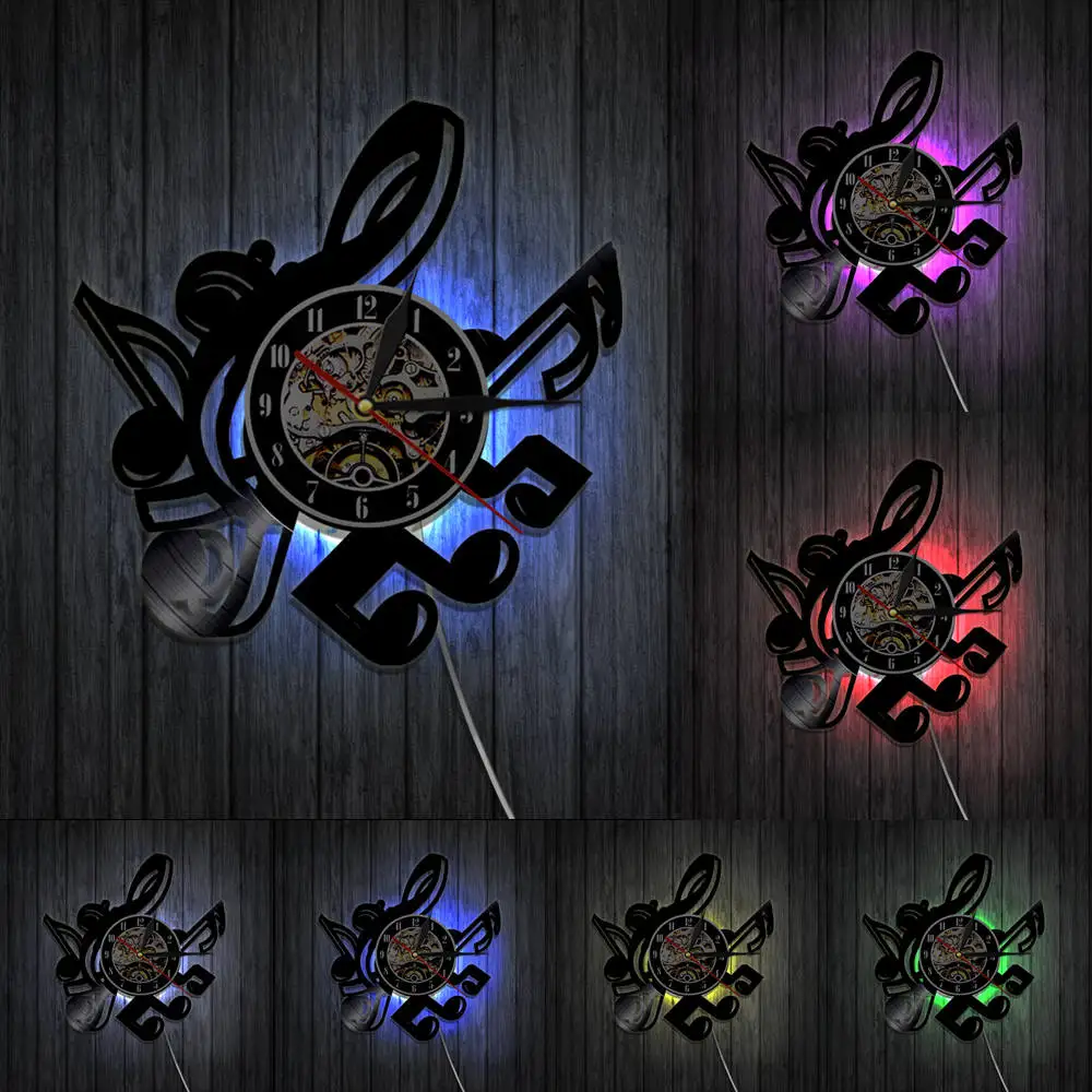 Настенные часы в виде скрипичного ключа виниловый декор винтажном стиле ноты для