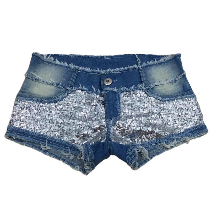 Spring and summer fashion sequins sexy low waist jeans women short pants nightclubs hot shorts