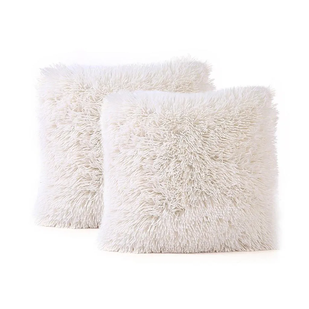 

2Pcs Soft Comfortable Fluffy Solid Plush Square Sofa Cushion Cover Modern Throw Pillow Case Car Home Decor Supplies 16x16 inch