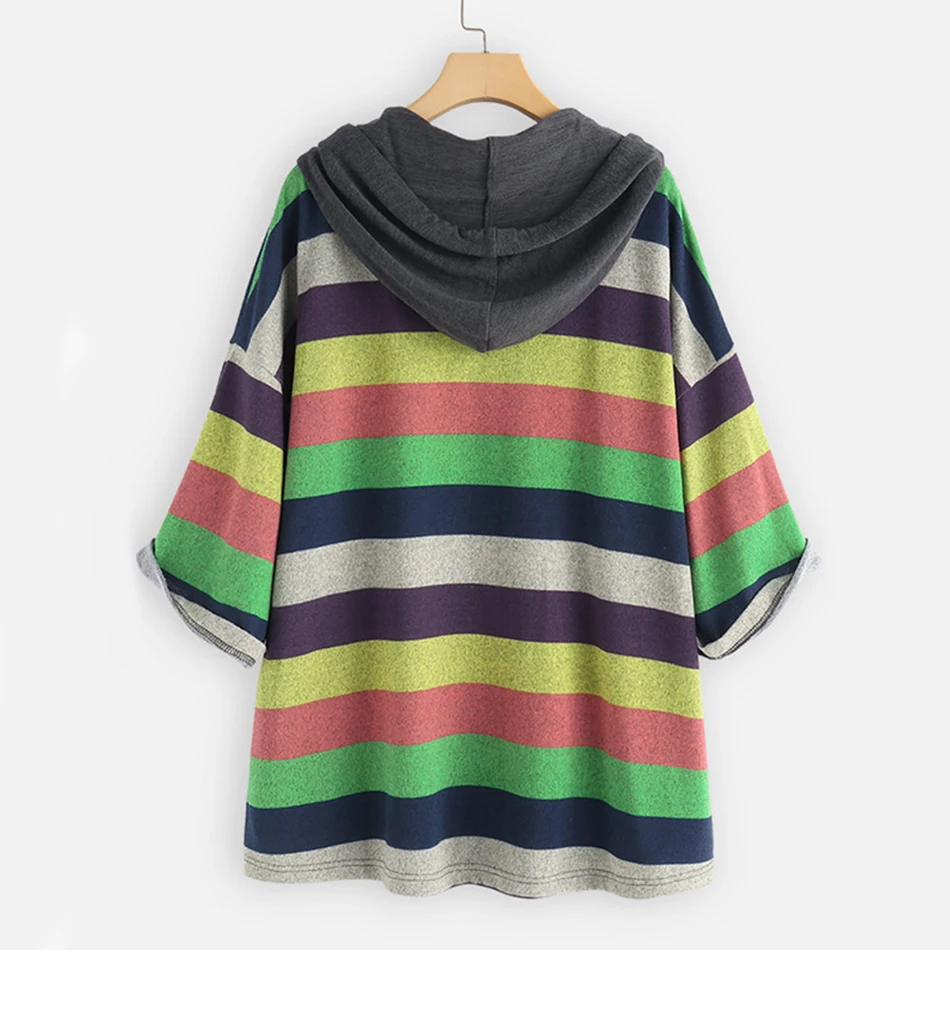 5XL размера плюс, Женская толстовка, повседневная, с капюшоном, половина рукава, Женские кофты, винтажные, полосатые толстовки, женские топы