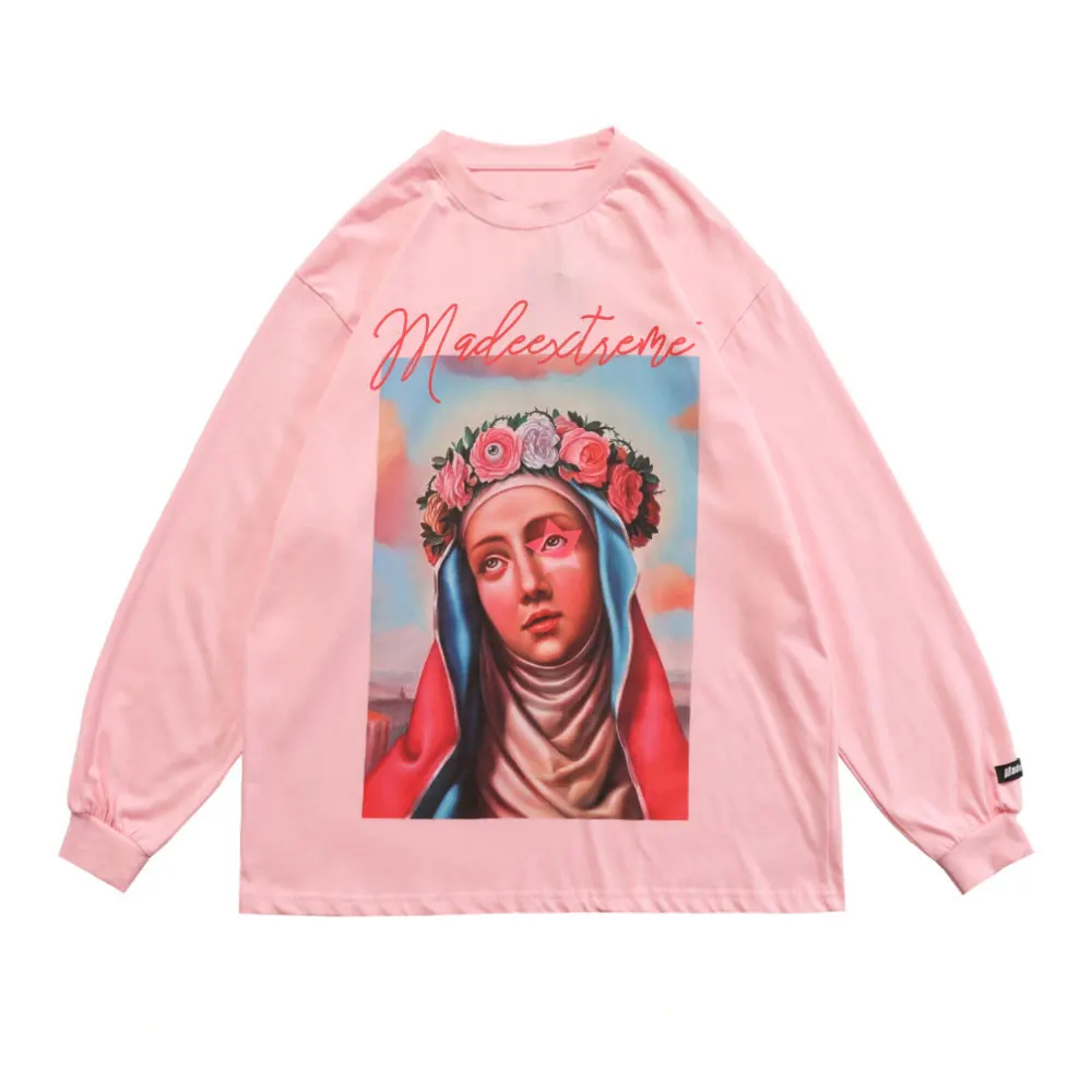 

Футболки большого размера с длинным рукавом, винтажные футболки с рисунком для девочек, повседневные хлопковые топы