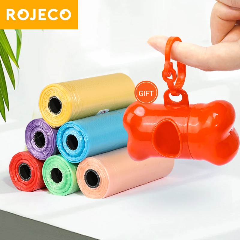 Биоразлагаемые пакеты ROJECO для уборки собак, диспенсер для кошек и собак, сумка-держатель для уборки отходов и уборки - изображение