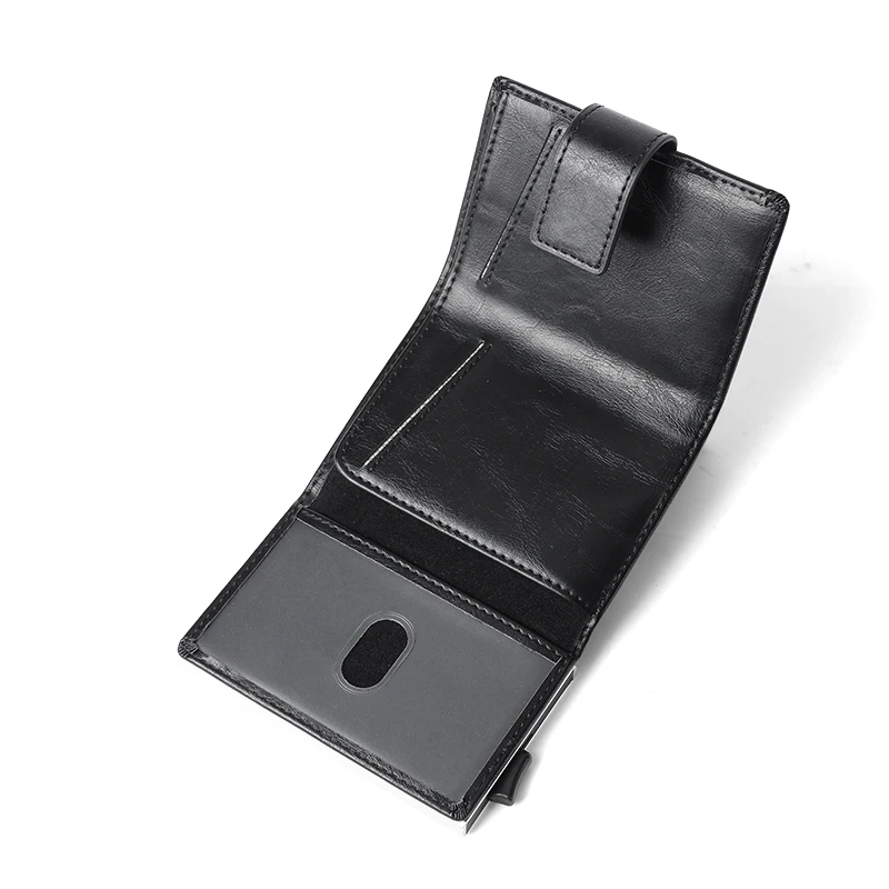 RFID Protection Magnetic Button Aluminum Business Id credit Card Holder Wallet Slim  Smart Vintage PU Wallet Men Zipper Coin