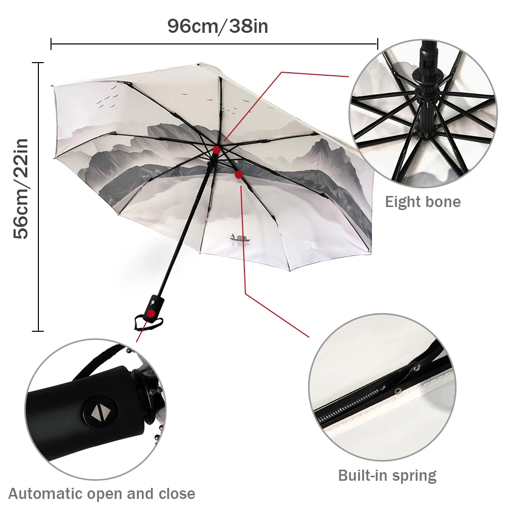 Red Christmas Bell Three-folding Umbrella Wind Resistant Folding Fully-automatic Sunny and Rainy | Дом и сад
