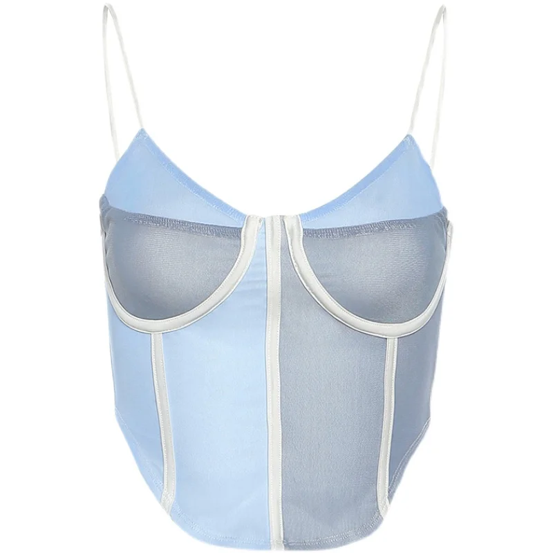 

2021 summer irregular sling design sense niche outer wear showing chest slim short top