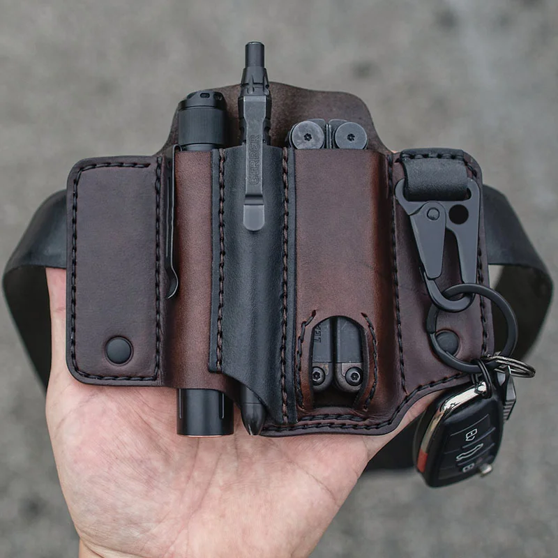 

Outdoor Genuine Cowhide Tactical Multitool Belt EDC Leather Sheath Multifunction Storage Bag Pocket Organizer Holster Camping