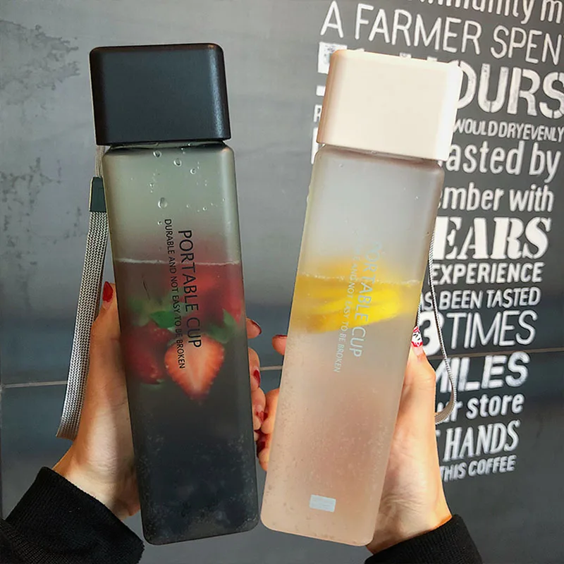 

Creative Simple And Fresh Square Frosted Plastic Male And Female Students Portable Korean Style Hand-held Cup