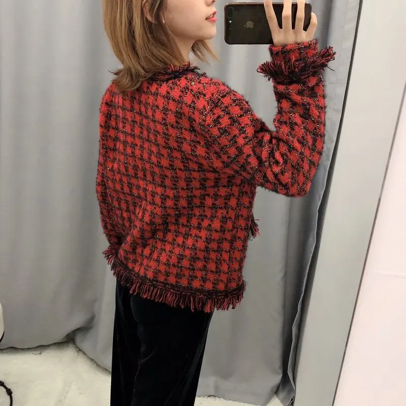 

New Autumn Winter Vintage Tweed Jacket Coat Women Small Fragrance Patchwork Korean Woollen Cropped Coats Elegant Short Outerwear