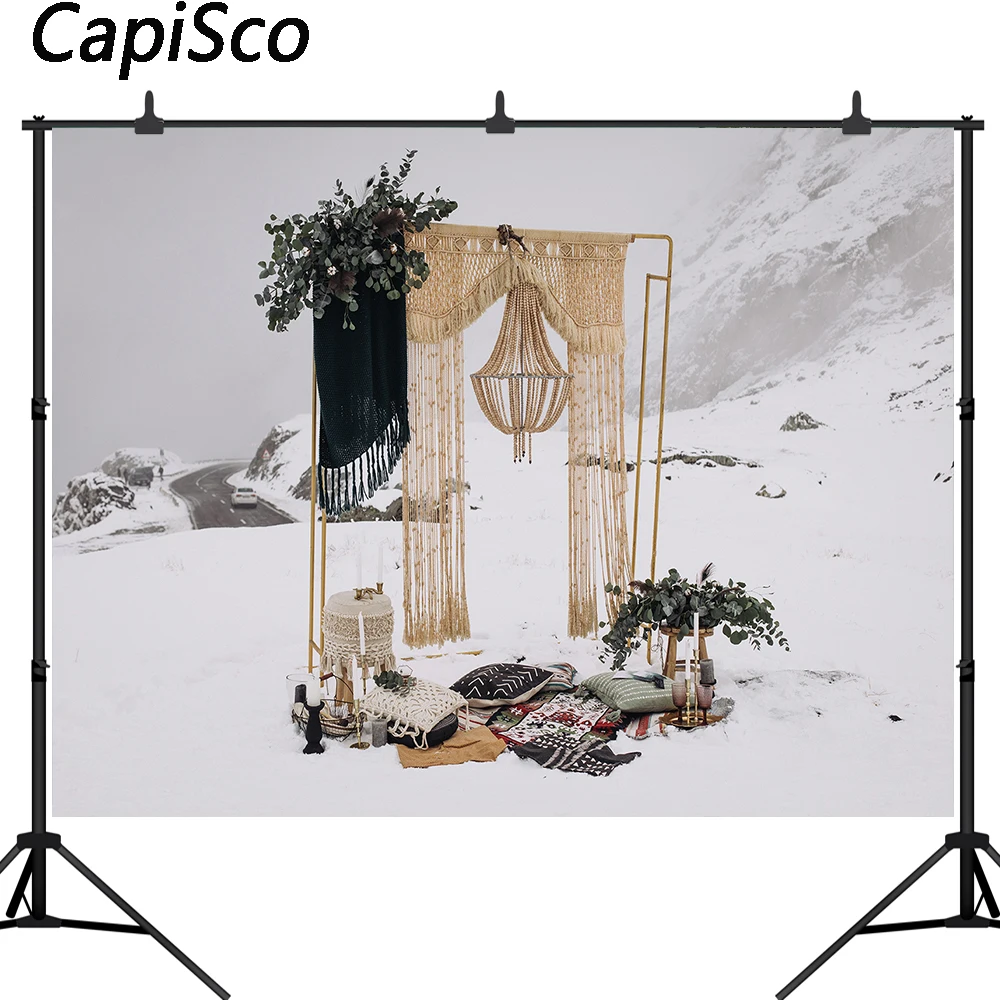 

Свадебные фоны Capisco для фотосъемки зимние снежные горы дорога рождественские украшения фотография, фото фон студийный реквизит