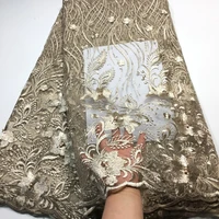 mesh lace trim latest african laces 2021 beads gray lace embroidery gold lace fabric bridal lace for nigerian dresses m3547