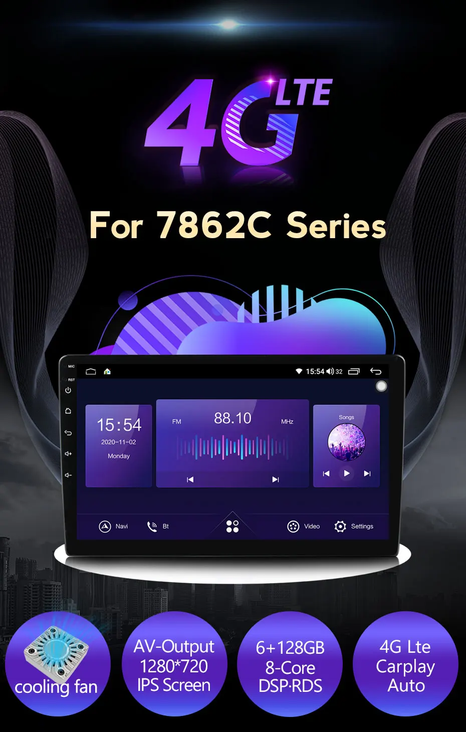IPS 6 + 128G Android 11 встроенный Автомобильный Радио плеер Carplay Мультимедиа GPS навигация