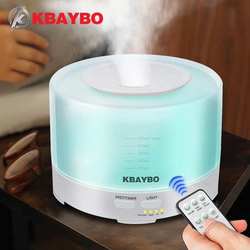

KBAYBO Aroma Ultrasonic air Humidifier 500ml Remote Control Essential Oil diffusers LED Light mist maker Aromatherapy purifier