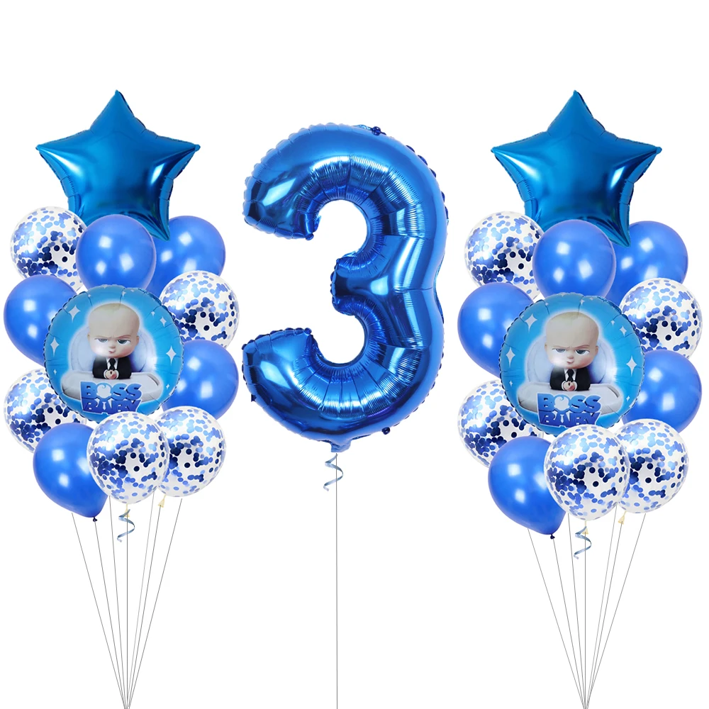 

25pcs Baby Boss Balloons Kit Foil Blue Number Ballon Confetti Globos Boy Girl 1th 2th 3th Birthday Party Decoration Baby Shower