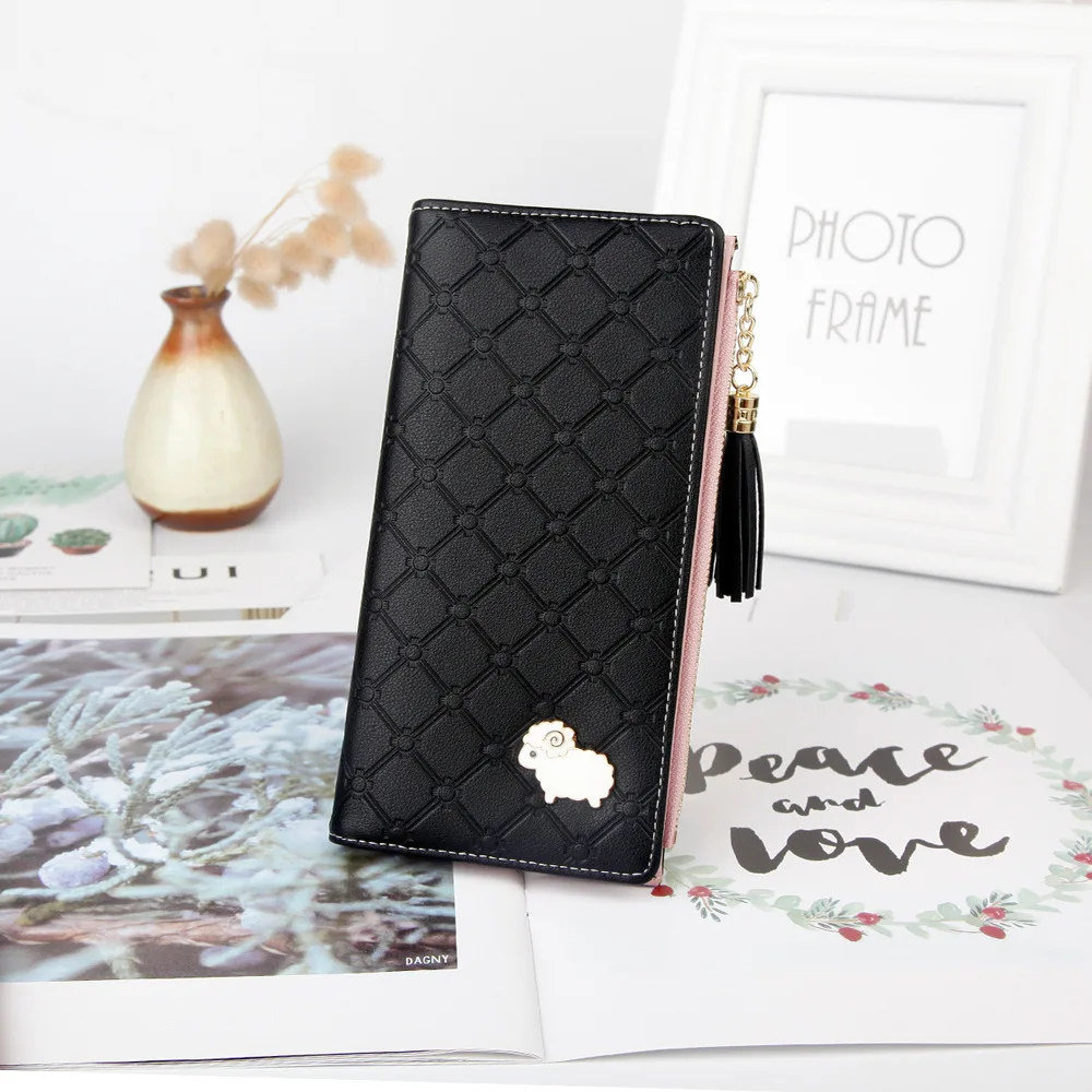 

Lady's purse Korean version of the long wallet multi-functional buckle small sheep tassel zipper bag