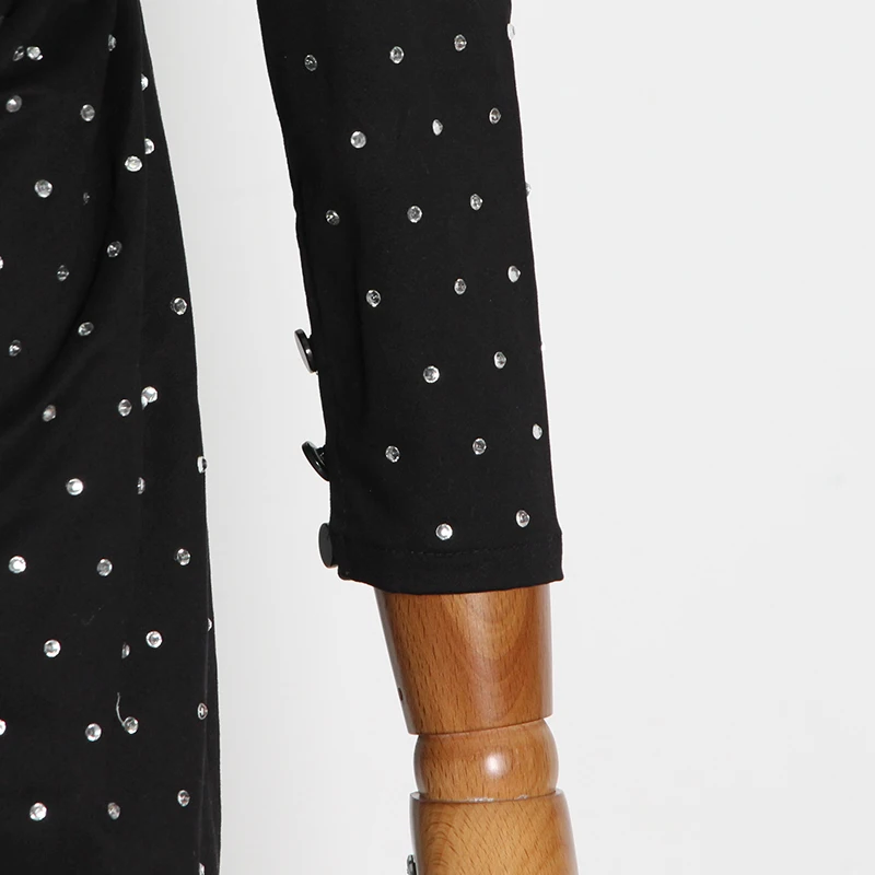 

TWOTWINSTYLE Dot Patchwork Diamond Dress For Women V Neck Long Sleeve High Waist Bodycon Dresses Female Fashion New Clothing