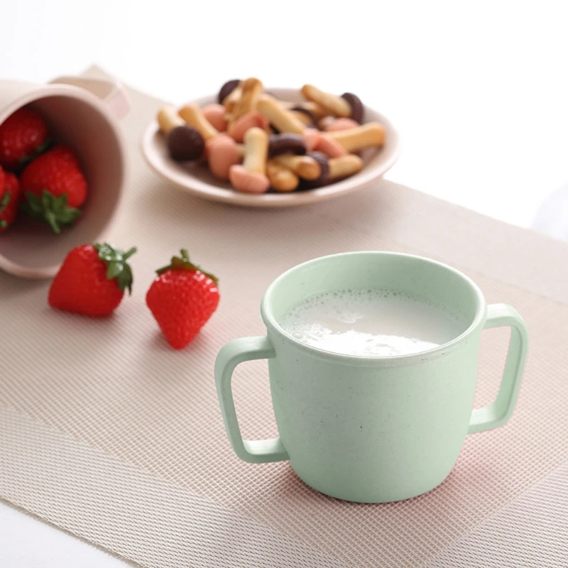 

Wheat Straw Water Cup Children Breakfast Double Handle Milk Drink Cup For Baby GXMB