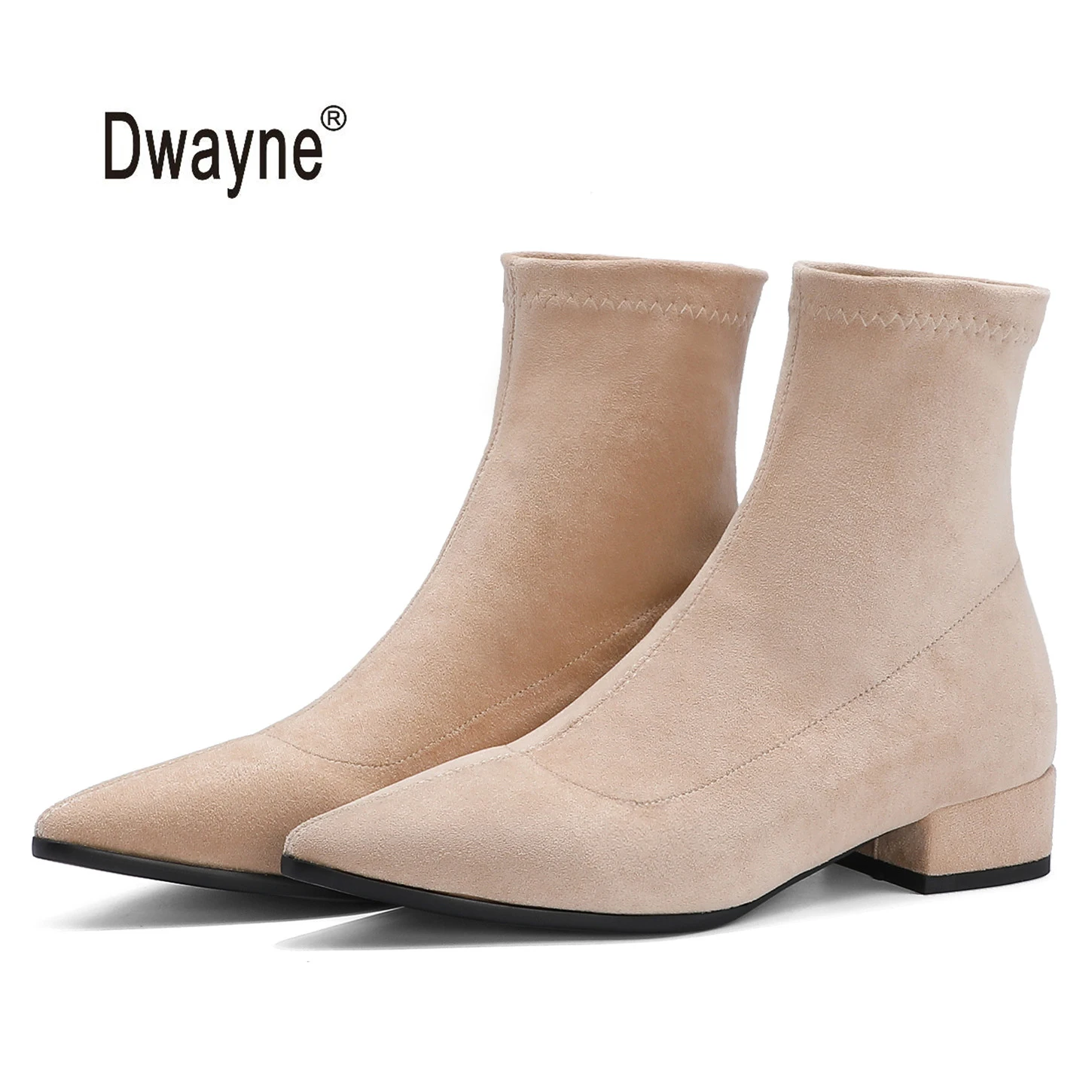 

Women Ankle Boots 2021 Autumn Winter Warming New Fashion Slip-On Low Heel Pointed Toe Flexible Flock Casual Shoe Big Size 34-43