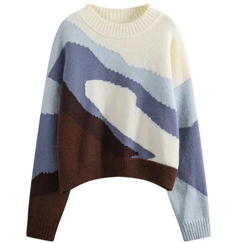 

Для женщин с длинным рукавом свитер с круглым вырезом Контраст Цвет Лоскутная Трикотаж Детский комбинезон X3UE