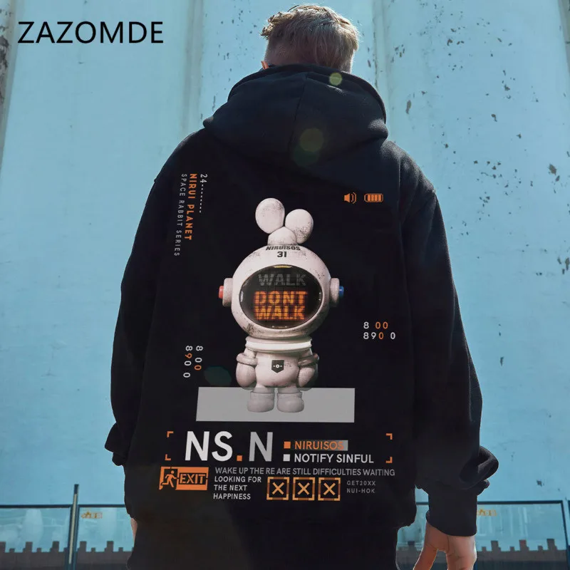 

ZAZOMDE Hoodie Men Fashion Oversized Hip hop Sweatshirt Harajuku Cartoon robot printing Hoodie Pullover Hooded Couples Tops