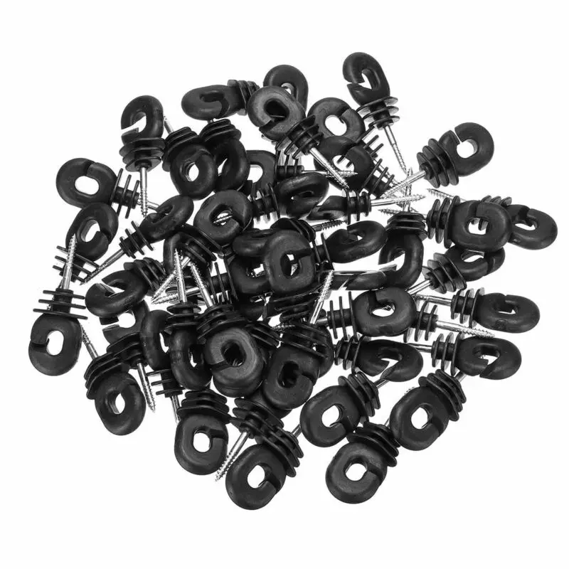 

50x Short Ring Insulators Screw Distance Electric Fence Wire Offset Black