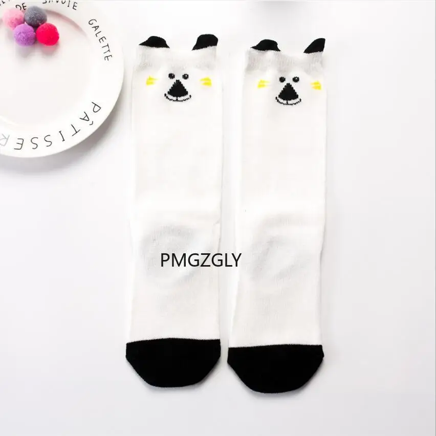 Calcetines largos hasta la rodilla con estampado de animales para ni&ntilde;os y ni&ntilde;as, calcet&iacute;n de algod&oacute;n con dise&ntilde;o de zorro y gato, bonitos dibujos animados-5