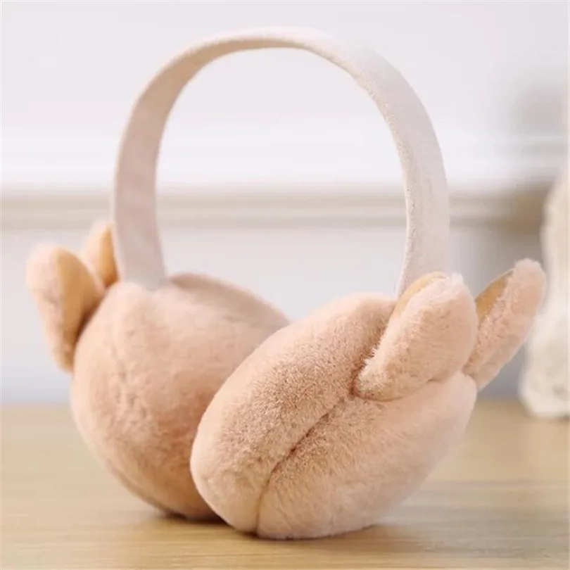 E015 Ear Beige VISNXGI, модные наушники из кроличьего меха для женщин, брендовые зимние наушники, теплые меховые наушники для девочек, однотонные цветные наушники - Цвет: E015 Ear Beige