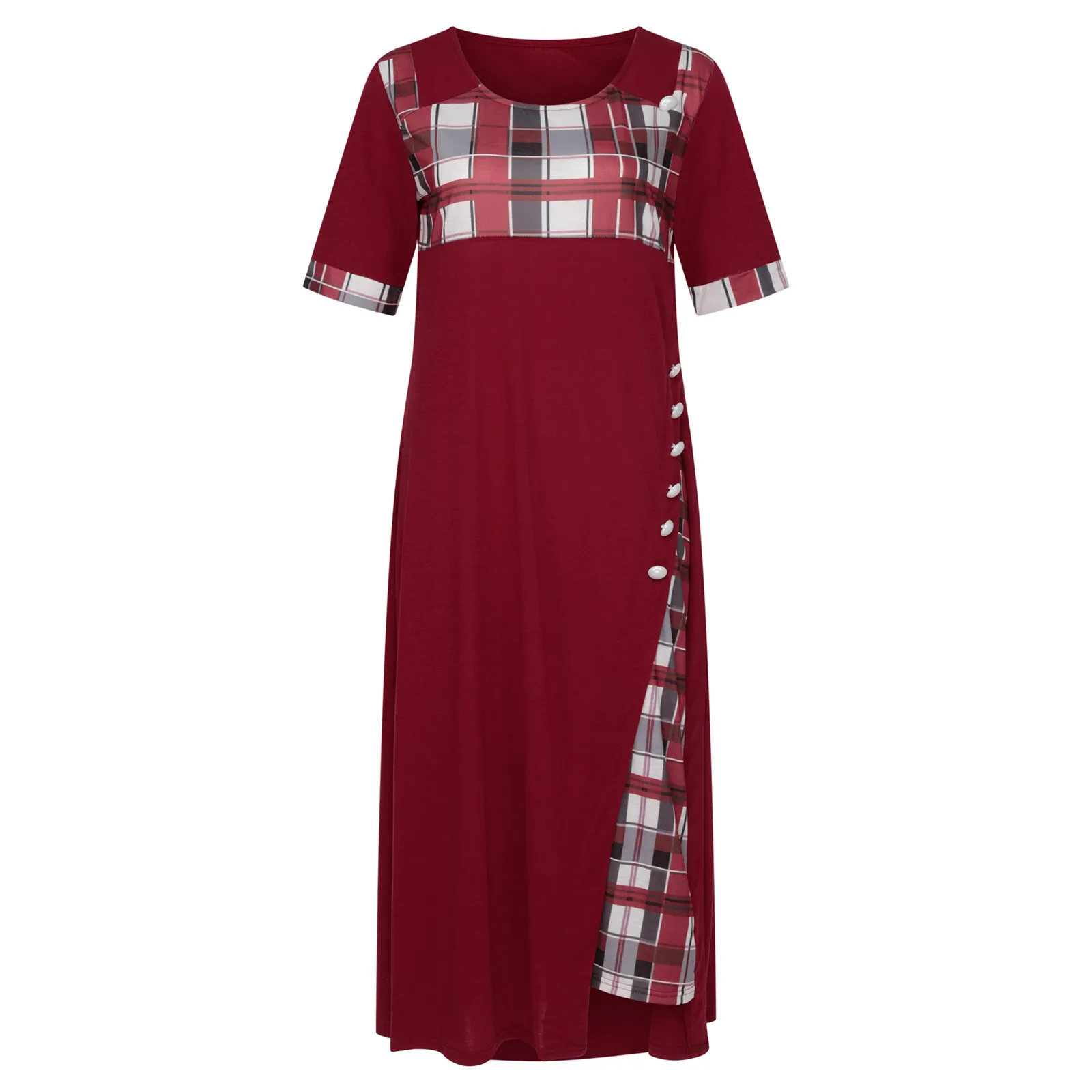 Летнее модное стильное платье для женщин размера плюс плед Круглый воротник с